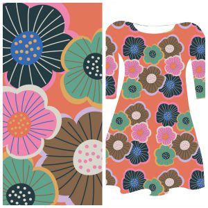 Bobbeez Oranje schetsbloemen - katoen tricot