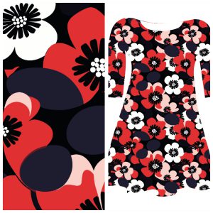 Bobbeez Rood/wit/zwart bloem - katoen tricot