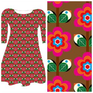 Coupon 60cm - Bobbeez Vogelbloemen bruin - katoen tricot