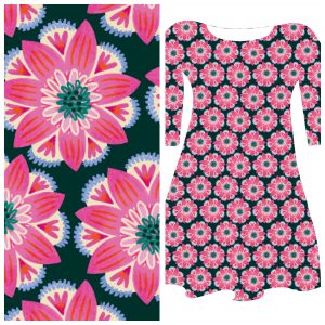 Bobbeez bloem donkergroen/roze- katoen tricot