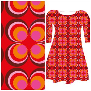 Coupon 75cm - Bobbeez Cirkels rood - French Terry