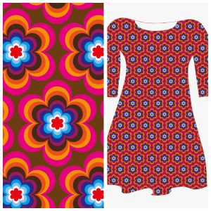 Bobbeez retro bloem meerkleurig  - katoen tricot