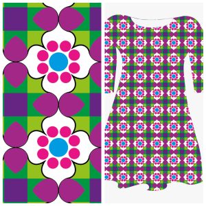 Bobbeez Gingham bloem paars - katoen tricot