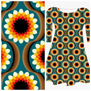 Pre-order eind augustus - Bobbeez Zonnige bloem petrol/rood - katoen tricot