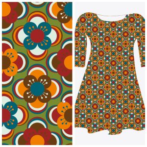 Bobbeez bloemetjes groen/bordeaux - katoen tricot