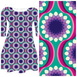 Bobbeez Zonnige bloem aqua/paars - katoen tricot