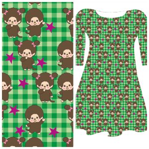 Pre-order: Bobbeez Retro aapjes op gingham groen - katoen tricot